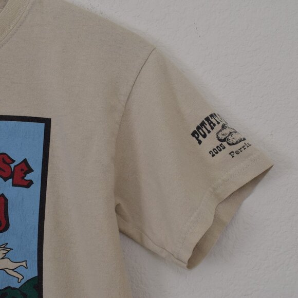 Vintage 00s Beige Scop Neck Tee - Perridise Valley Brand, Potato Festival - Picture 5 of 9